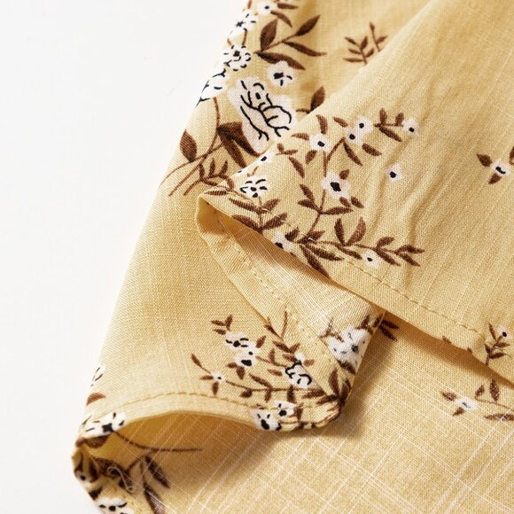 B265 Yellow Boho Floral Print Ruffle Smocked Flowy Summer Dress - Picture 8 of 12